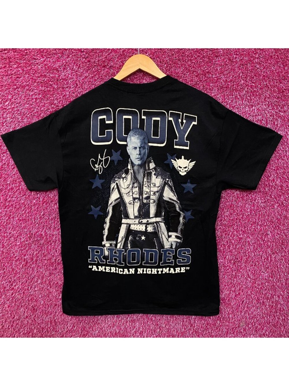 WWE Black Cody Rhodes Blue Tonal Fire Graphic T-Shirt Large